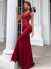 Elegant V-Neck Embroidered Applique Mermaid Evening Gown